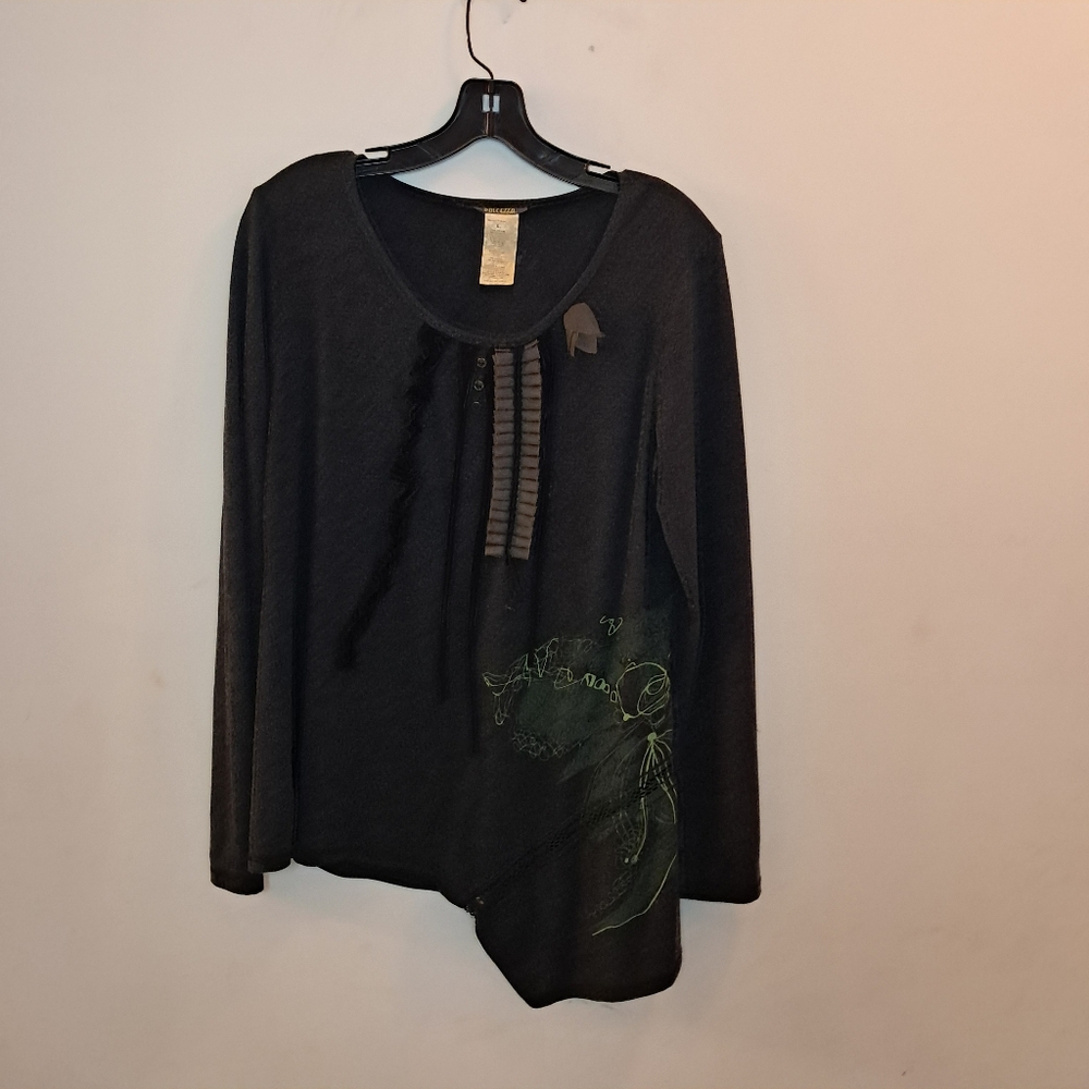 Dolcezza Tunic Top Women's Large L Gray Asymmetric Art To Wear Lagenlook Flowy